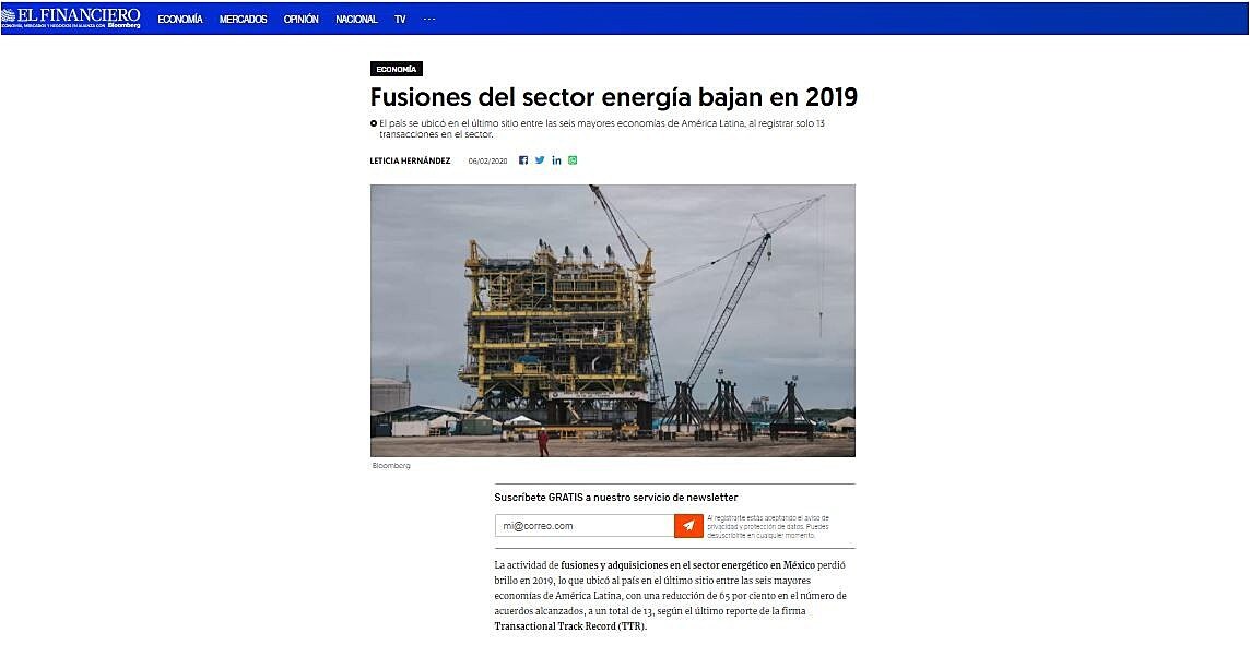 Fusiones del sector energa bajan en 2019